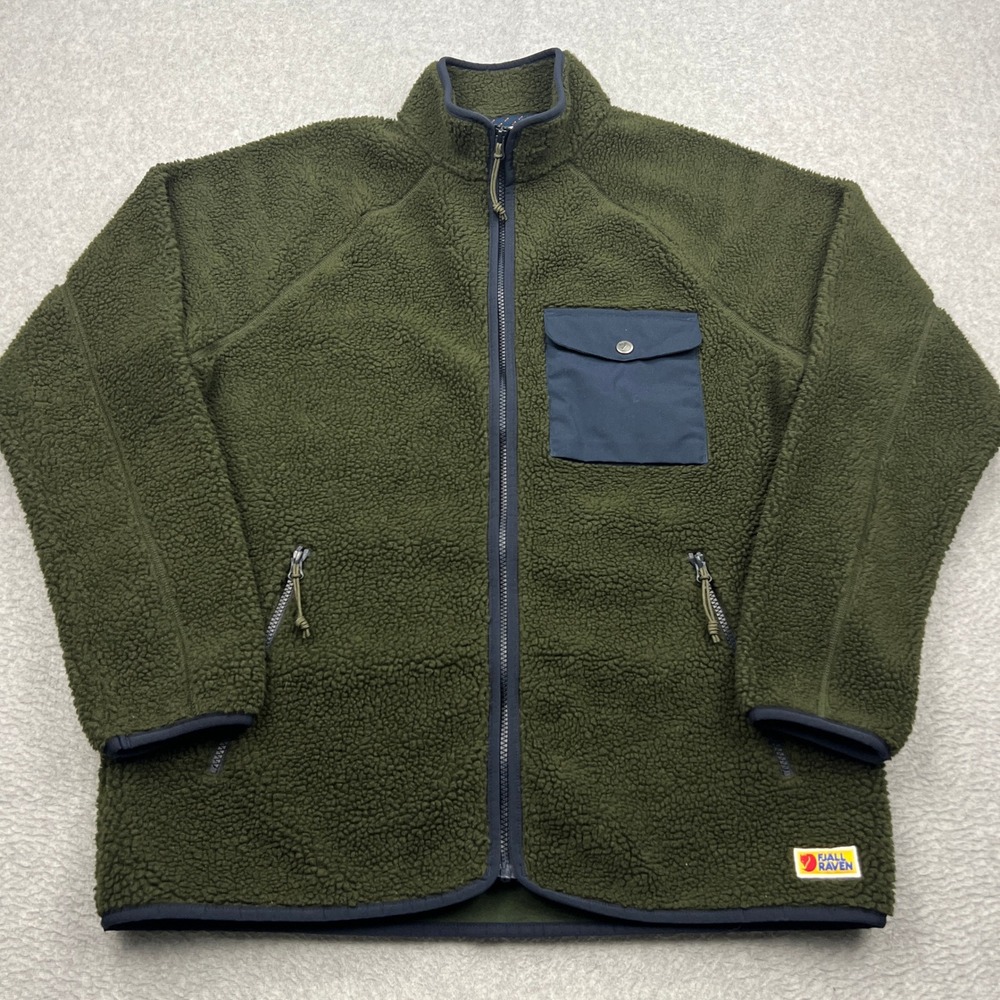 Fjallraven Vardag Pile Fleece Jacket Mens Large Green Full Zip G-1000 Trim 84158